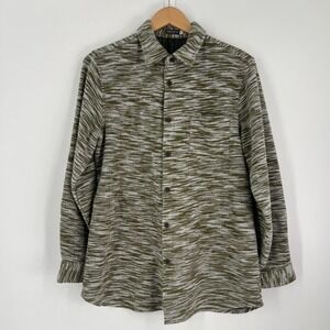 Earthbound Trading Co Mens Large Green Space Dye Textured Button Down Shirt